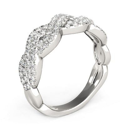 Anillo de ondas entrelazadas con diamantes en oro blanco de 14k (5/8 qt)