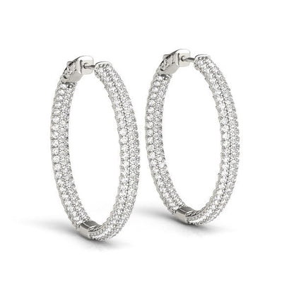 Pendientes de aro de oro blanco de 14 quilates con dos filas de diamantes engastados en pavé (7 quilates de peso total)