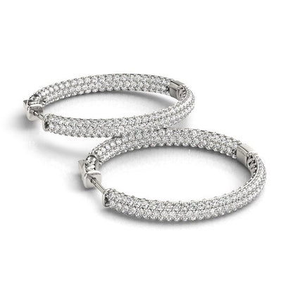 Pendientes de aro de oro blanco de 14 quilates con dos filas de diamantes engastados en pavé (7 quilates de peso total)