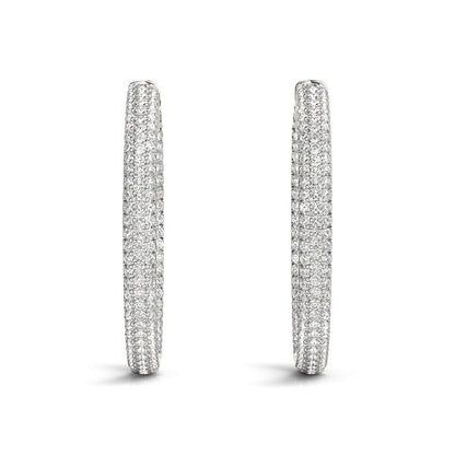Pendientes de aro de oro blanco de 14 quilates con dos filas de diamantes engastados en pavé (7 quilates de peso total)