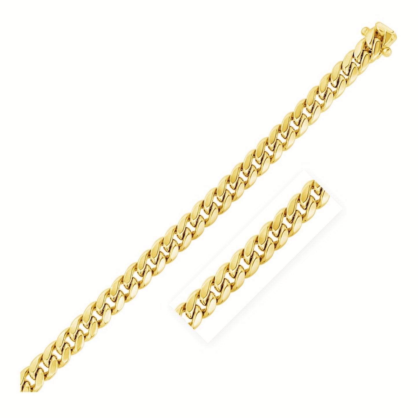 Cadena Cubana de Miami Semisólida de Oro Amarillo de 14k de 7.5mm