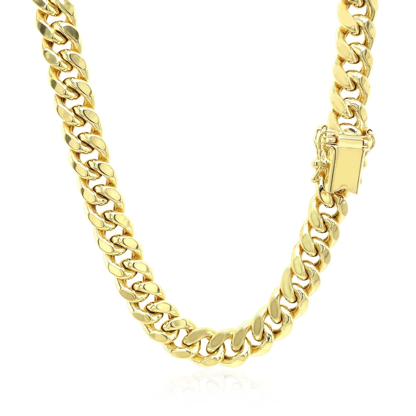 Cadena Cubana de Miami Semisólida de Oro Amarillo de 14k de 7.5mm