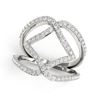 Anillo de doble banda de oro blanco de 14k con diseño entrelazado y diamantes (3/4 quilates en total)