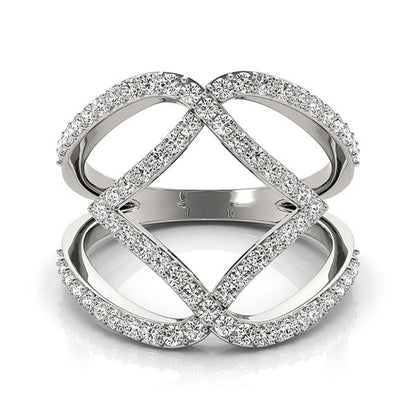 Anillo de doble banda de oro blanco de 14k con diseño entrelazado y diamantes (3/4 quilates en total)