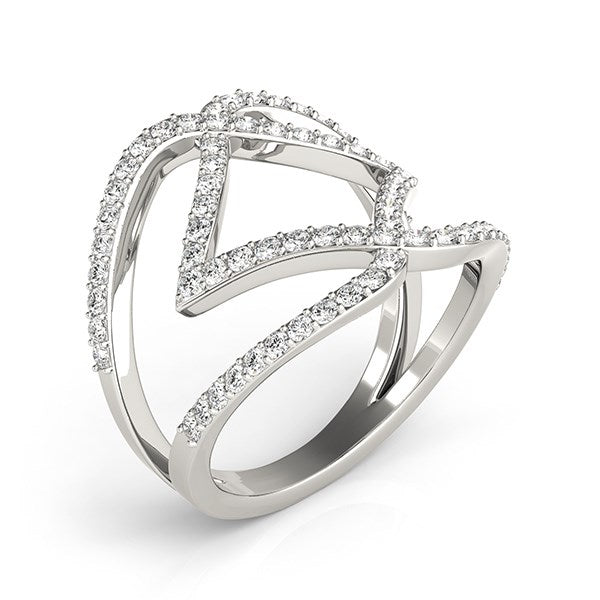 Anillo de doble banda de oro blanco de 14k con diseño entrelazado y diamantes (3/4 quilates en total)