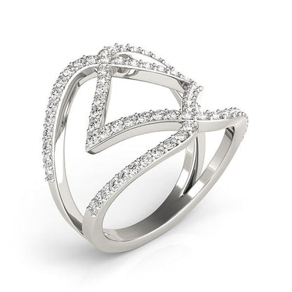 Anillo de doble banda de oro blanco de 14k con diseño entrelazado y diamantes (3/4 quilates en total)