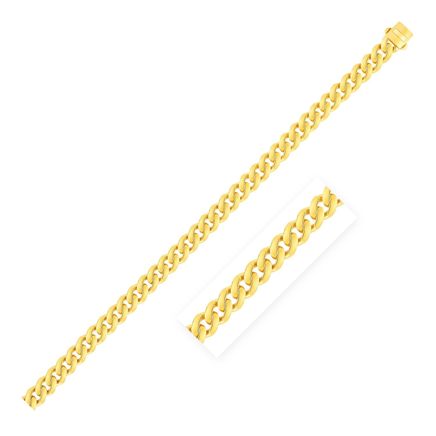 Pulsera de cadena cubana Miami de oro amarillo de 14k pulido