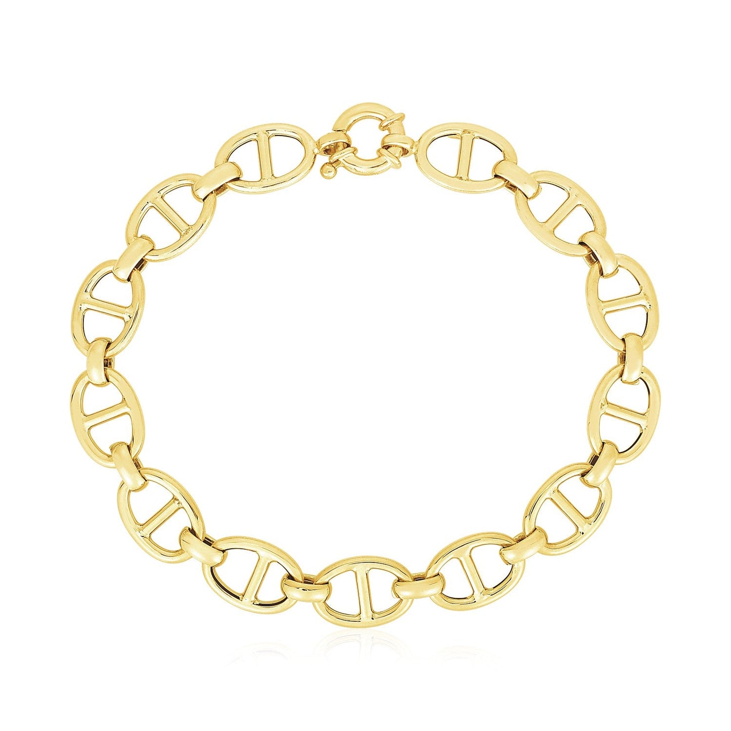 Pulsera de eslabones marineros de oro amarillo de 14k muy pulida (8.8mm)