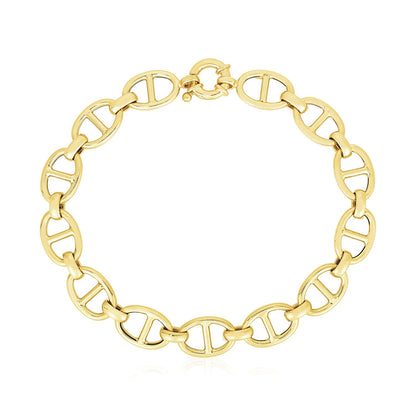 Pulsera de eslabones marineros de oro amarillo de 14k muy pulida (8.8mm)