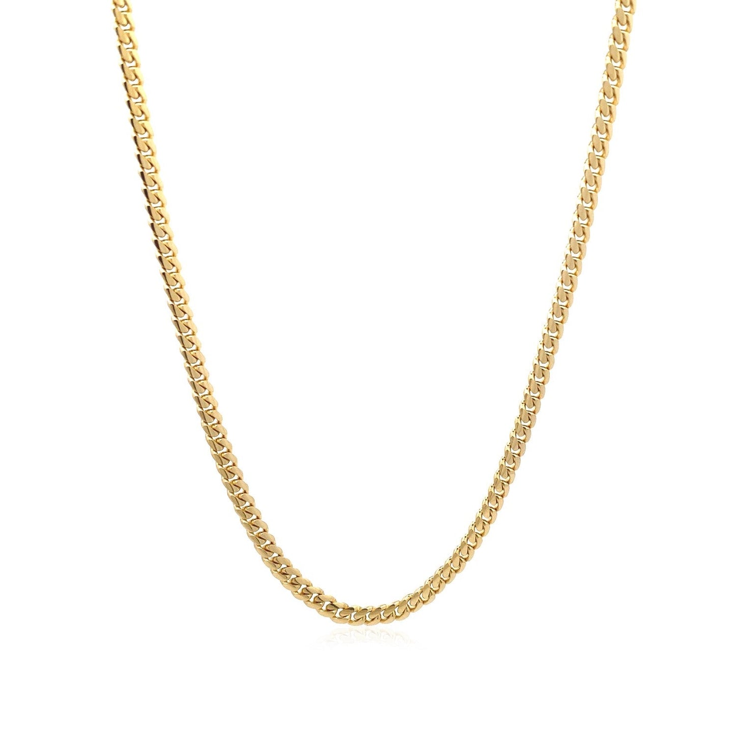 Cadena cubana clásica maciza de Miami de oro amarillo de 14k y 3,2 mm