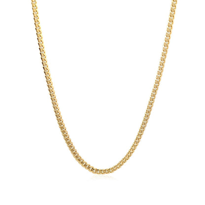 Cadena cubana clásica maciza de Miami de oro amarillo de 14k y 3,2 mm