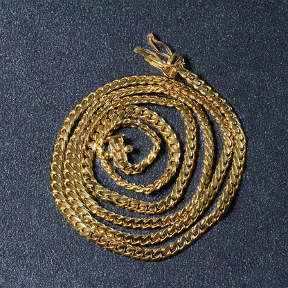 Cadena cubana clásica maciza de Miami de oro amarillo de 14k y 3,2 mm