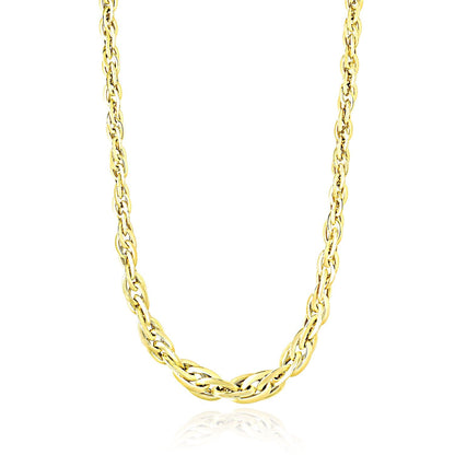 Cadena tipo eslabón doble ovalado pulido de oro amarillo de 14k