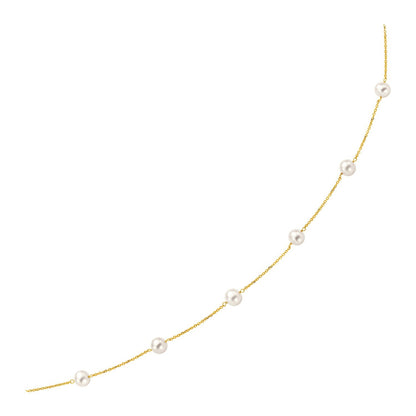 Collar de oro amarillo de 14k con perlas blancas