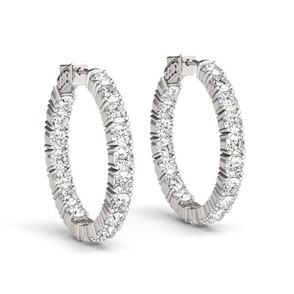 Pendientes de aro de oro blanco de 14 quilates con diamantes engastados de dos lados (3 1/2 quilates en total)