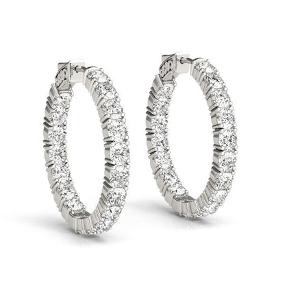 Pendientes de aro de oro blanco de 14 quilates con diamantes engastados de dos lados (3 1/2 quilates en total)