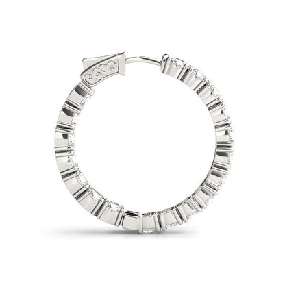 Pendientes de aro de oro blanco de 14 quilates con diamantes engastados de dos lados (3 1/2 quilates en total)