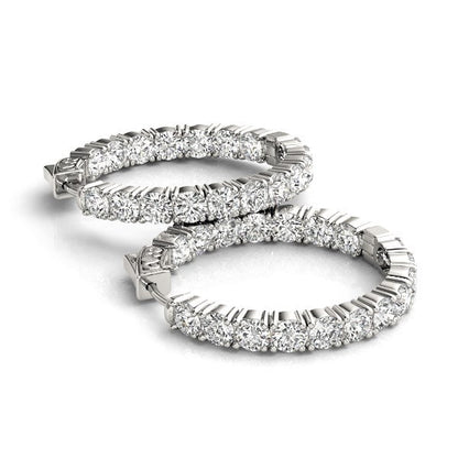 Pendientes de aro de oro blanco de 14 quilates con diamantes engastados de dos lados (3 1/2 quilates en total)