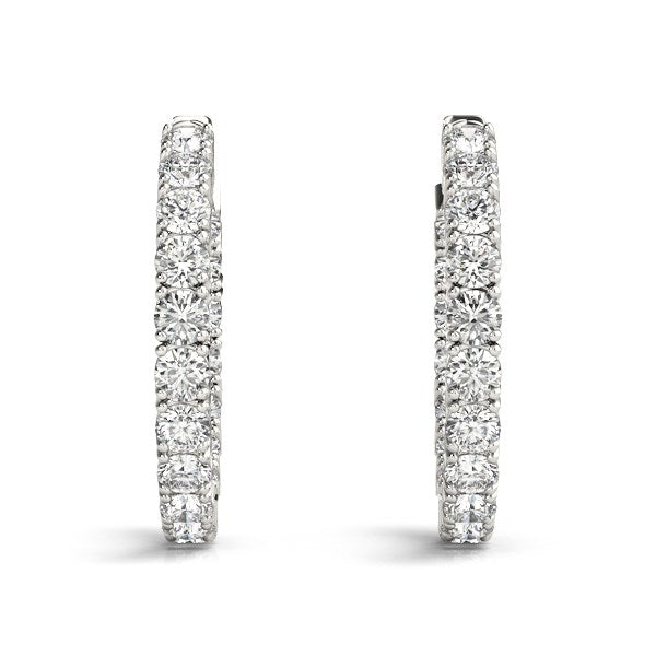 Pendientes de aro de oro blanco de 14 quilates con diamantes engastados de dos lados (3 1/2 quilates en total)