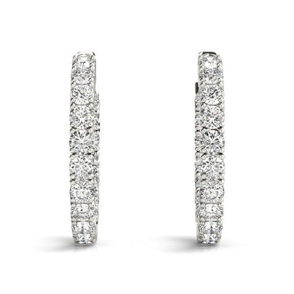 Pendientes de aro de oro blanco de 14 quilates con diamantes engastados de dos lados (3 1/2 quilates en total)