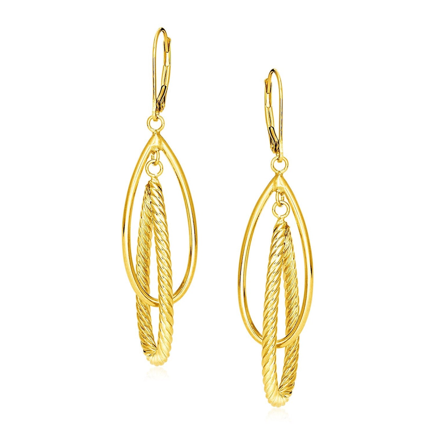 Pendientes de oro amarillo de 14k con colgantes en forma de lágrima brillantes y texturizados