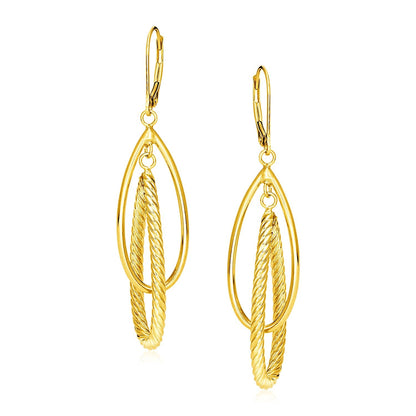 Pendientes de oro amarillo de 14k con colgantes en forma de lágrima brillantes y texturizados
