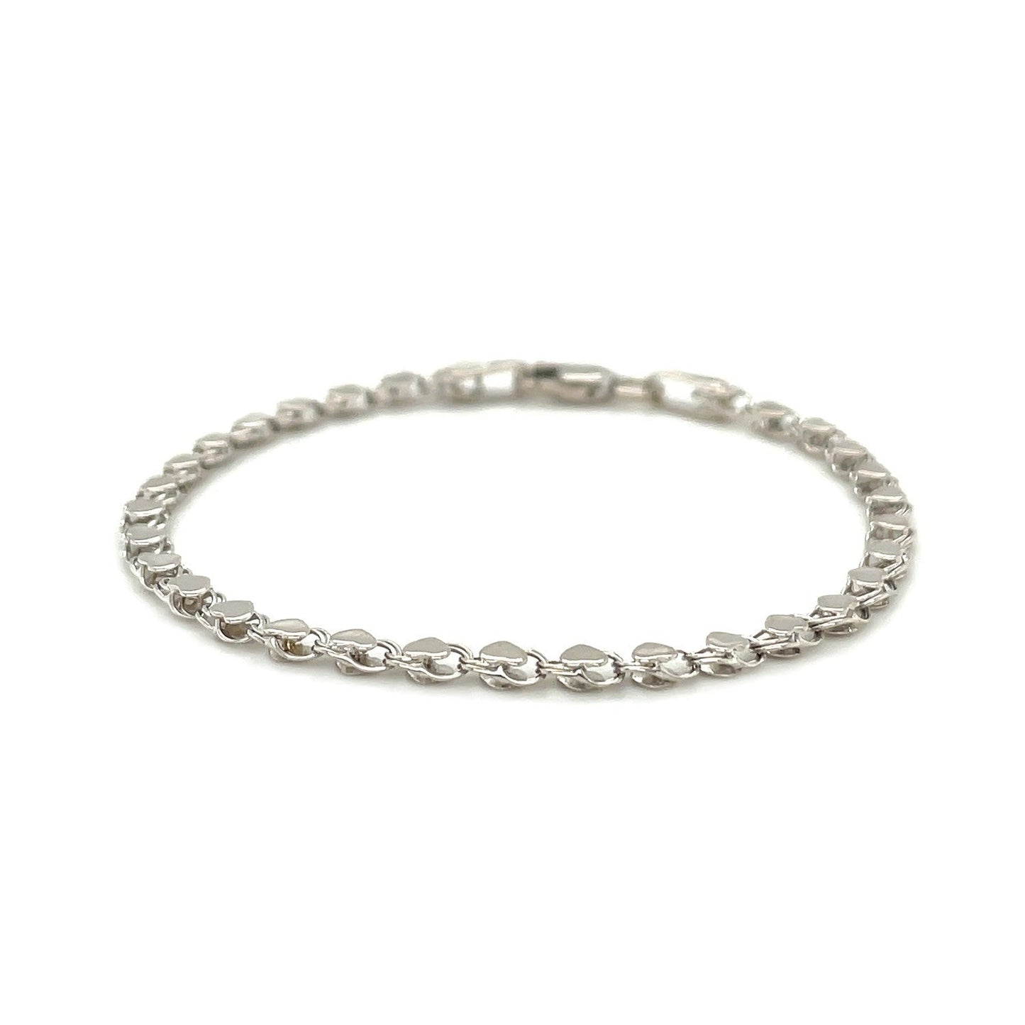 Tobillera de Corazón de Oro Blanco de 14k de 2.9mm