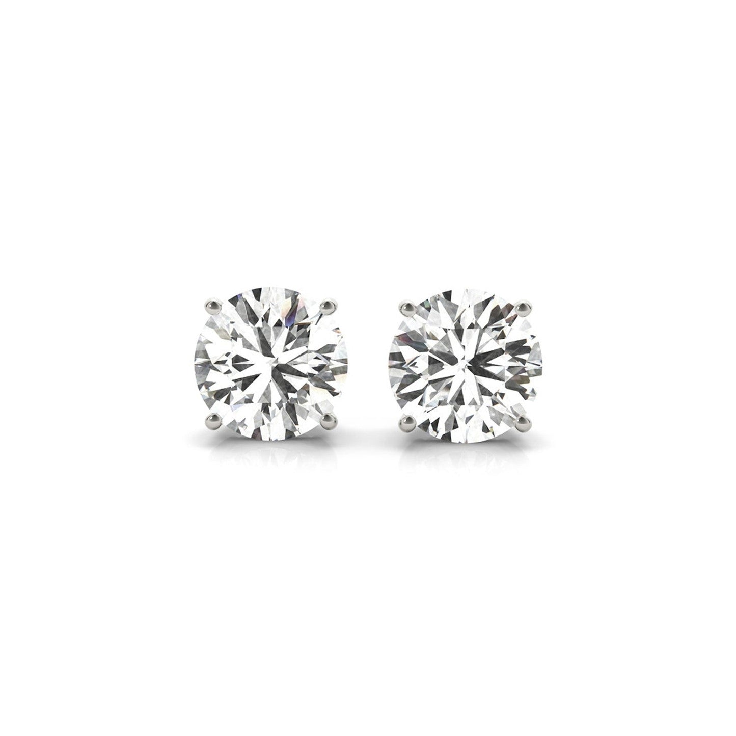 Pendientes de botón con diamante redondo cultivado en laboratorio IGI de 4 quilates en oro blanco de 14 quilates (G/VS2)