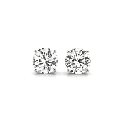 Pendientes de botón con diamante redondo cultivado en laboratorio IGI de 4 quilates en oro blanco de 14 quilates (G/VS2)