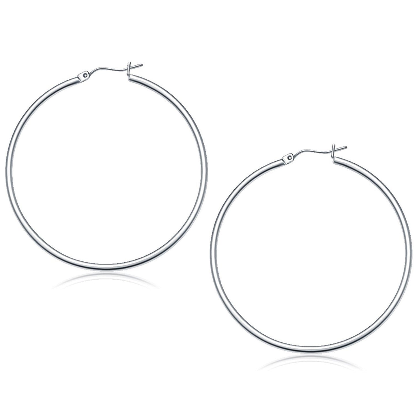 Pendientes de aro pulidos de oro blanco de 10 quilates (50 mm)