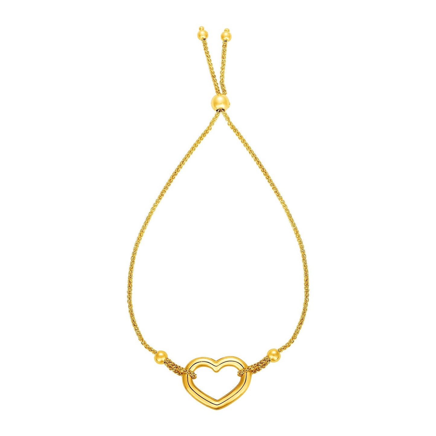 Pulsera Ajustable con Corazón Calado Brillante en Oro Amarillo de 14k