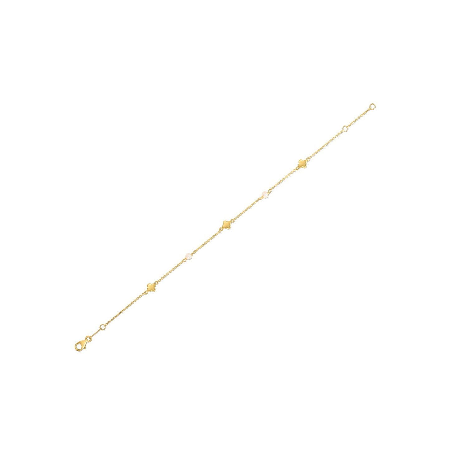Pulsera de trébol con perlas en oro amarillo de 14k