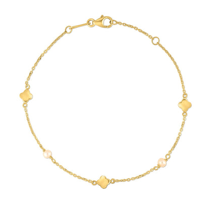 Pulsera de trébol con perlas en oro amarillo de 14k