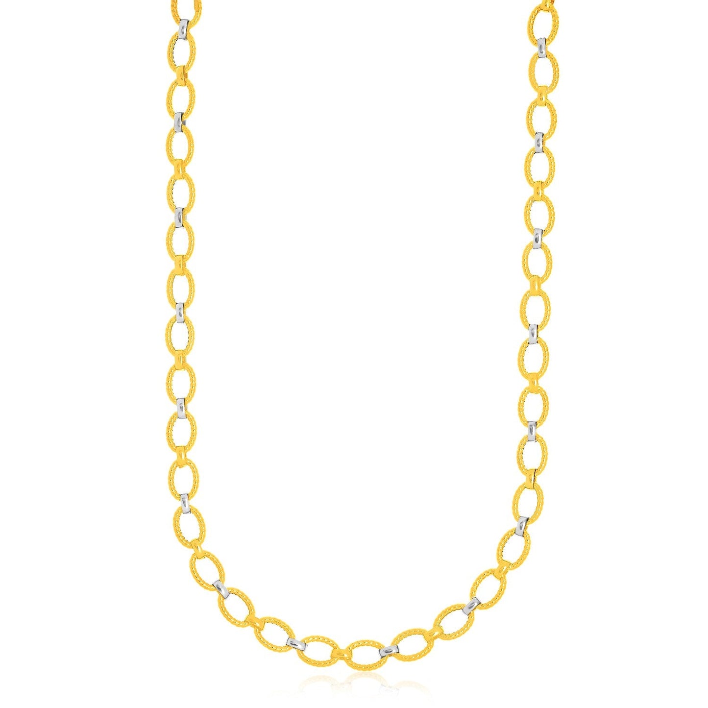 Collar elegante con eslabones ovalados multitextura de oro bicolor de 14k