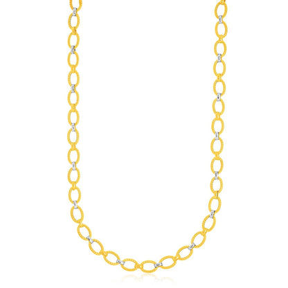 Collar elegante con eslabones ovalados multitextura de oro bicolor de 14k