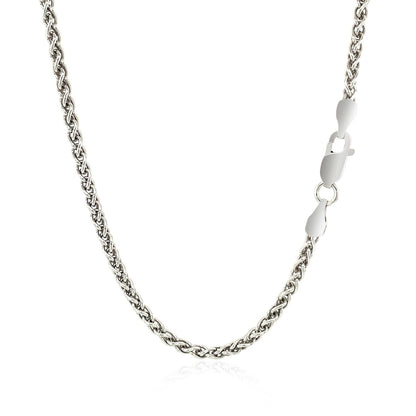 Cadena de trigo de plata de ley rodiada de 2,6 mm