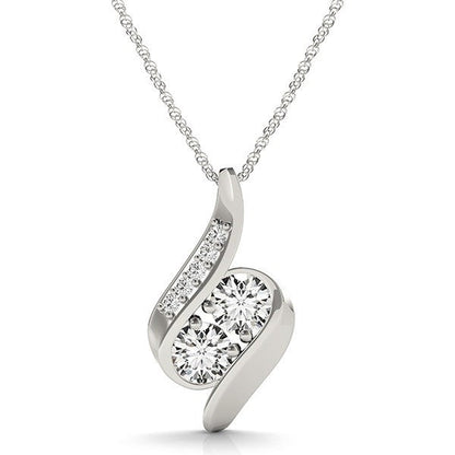 Colgante de dos piedras con curva de diamante de oro blanco de 14k (3/4 ct)
