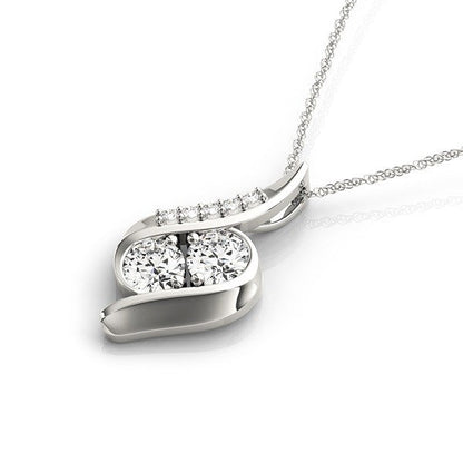 Colgante de dos piedras con curva de diamante de oro blanco de 14k (3/4 ct)