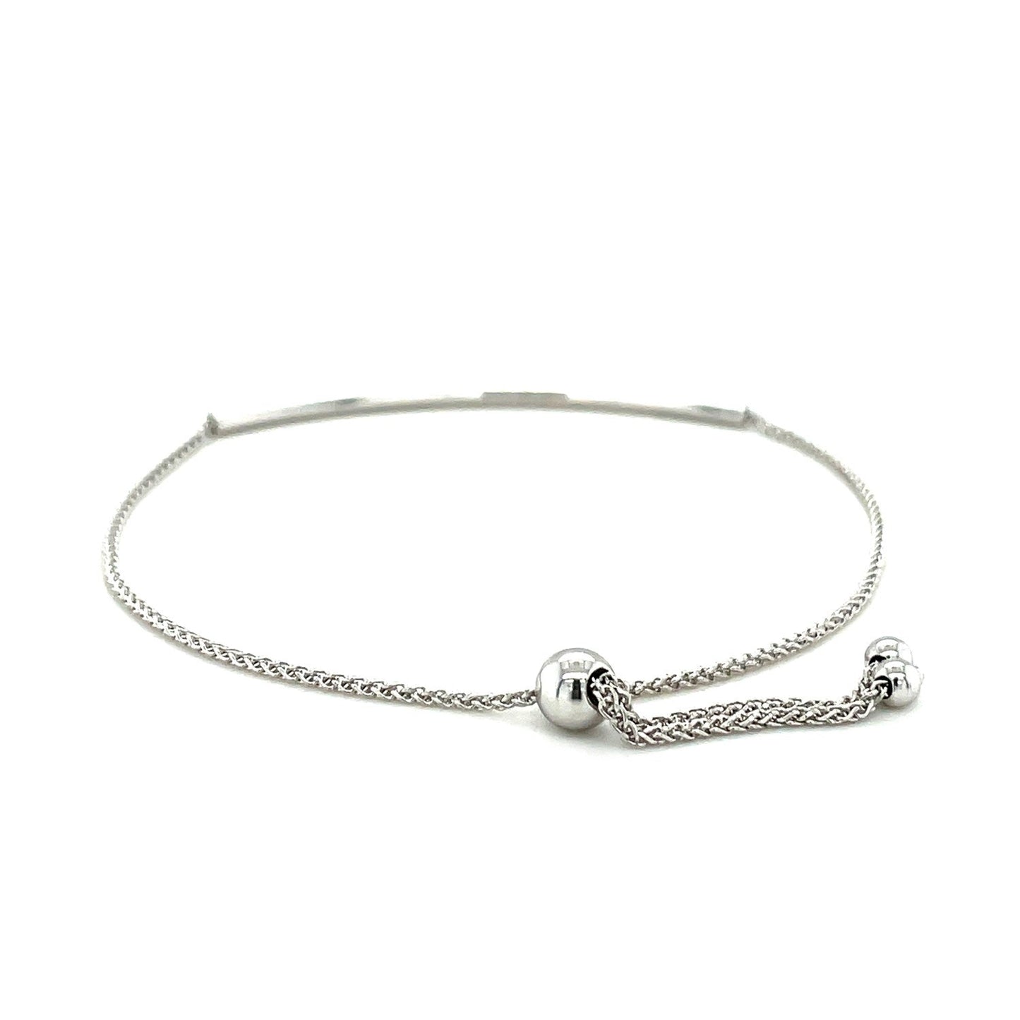 Pulsera de 14k de oro blanco con diseño de barra curva lisa tipo lariat