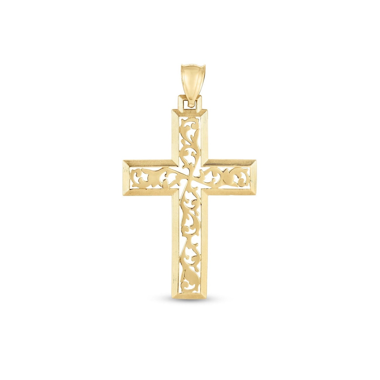 Colgante de cruz de vid con alto pulido de oro amarillo de 14 quilates