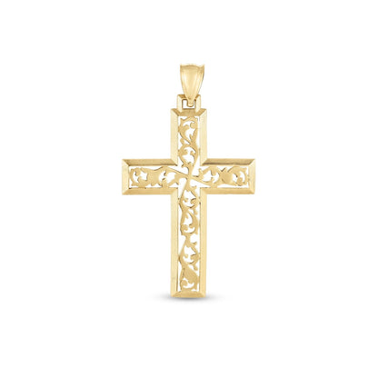 Colgante de cruz de vid con alto pulido de oro amarillo de 14 quilates