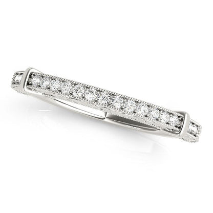 Anillo de boda moderno de oro blanco de 14k con borde de cuentas (1/8 cttw)