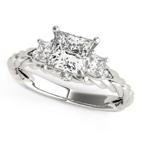 Anillo de diamantes de estilo antiguo de 3 piedras con corte princesa en oro blanco de 14k (1 1/8 cttw)