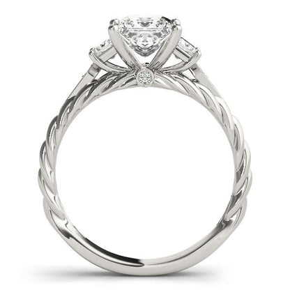 Anillo de diamantes de estilo antiguo de 3 piedras con corte princesa en oro blanco de 14k (1 1/8 cttw)