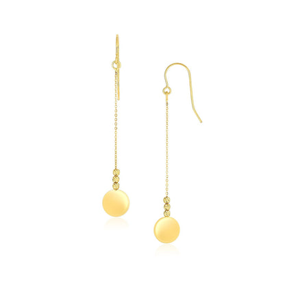 Pendientes colgantes con cuentas de oro amarillo de 14k y discos brillantes