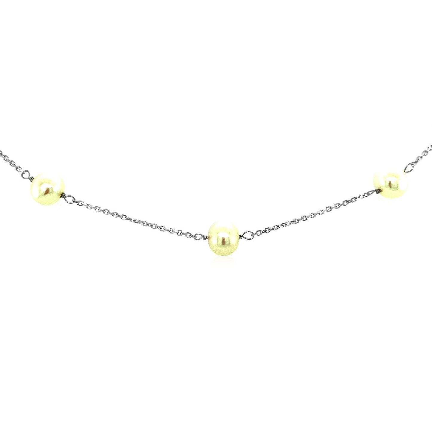 Collar de oro blanco de 14k con perlas blancas