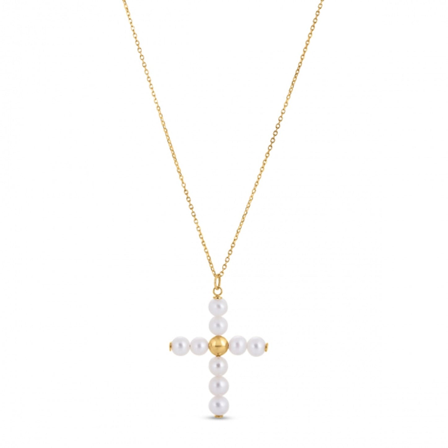 Colgante de cruz con perla de oro amarillo de 14k