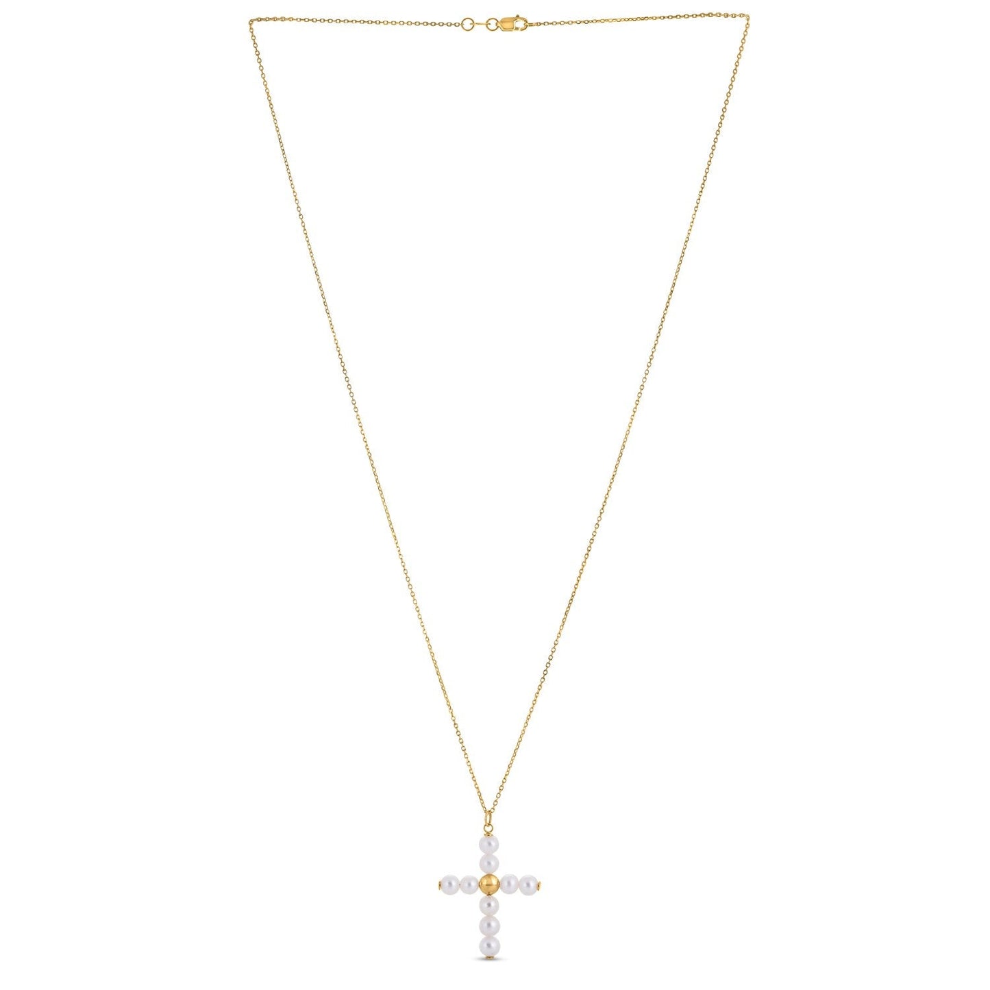 Colgante de cruz con perla de oro amarillo de 14k