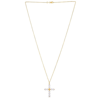 Colgante de cruz con perla de oro amarillo de 14k