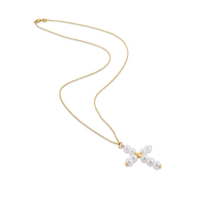 Colgante de cruz con perla de oro amarillo de 14k